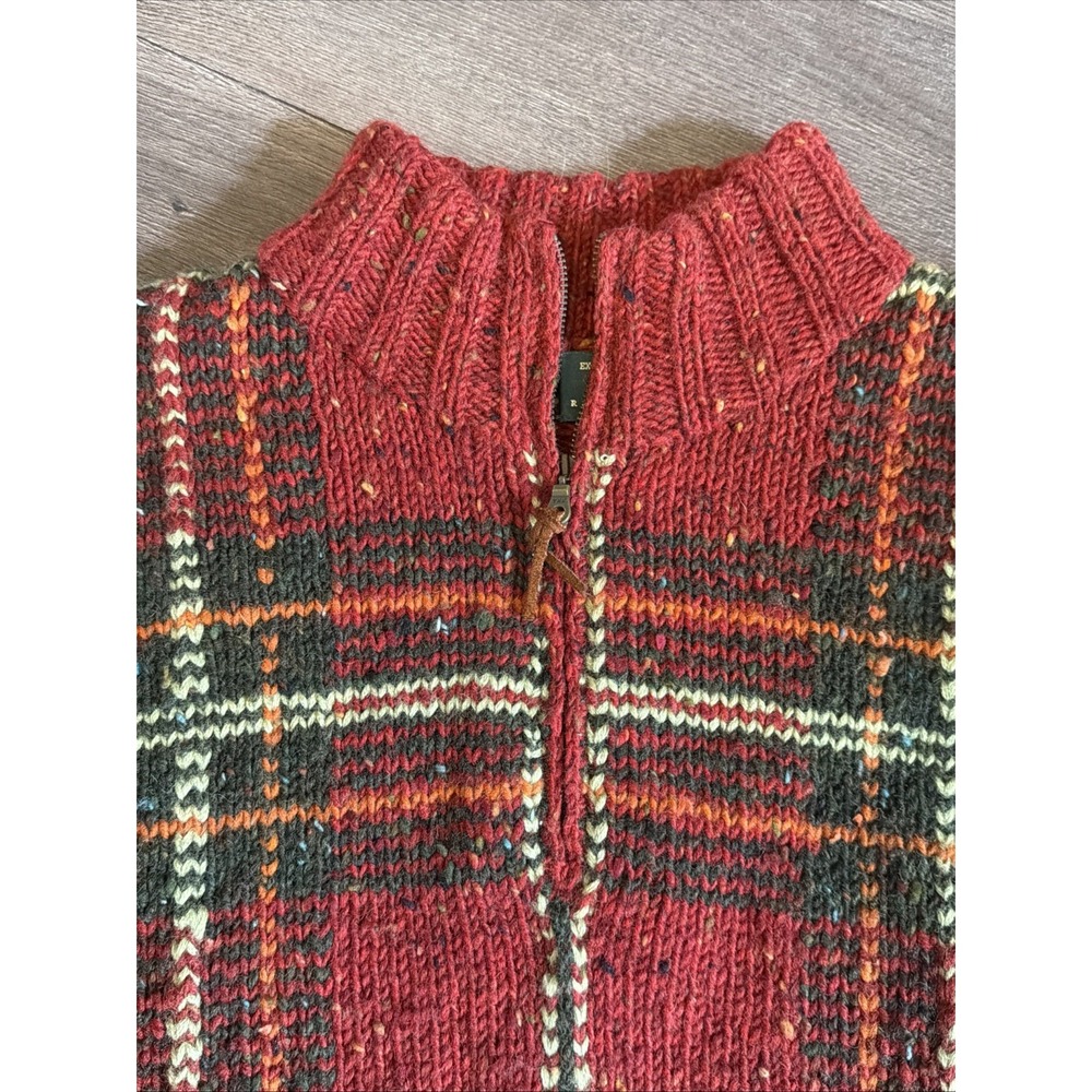 LRL Ralph Lauren Sweater Hand Knit‎ Wool Laine Red Plaid Quarter Zip Small Ski - Picture 6 of 14